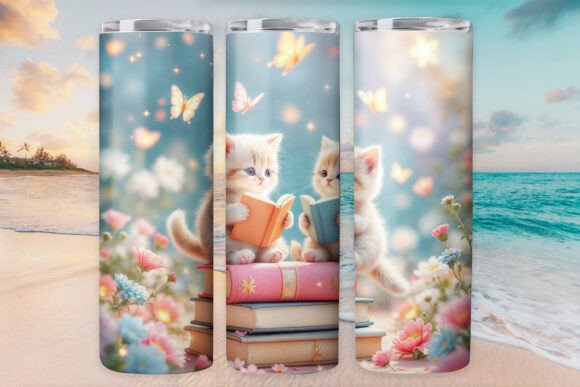 Book Cat Kitty Tumbler Wrap 20oz Skinny: Graphics & Tumbler Wraps