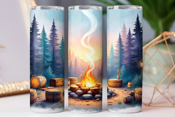 Camping Tumbler Wrap Watercolor 20oz Png