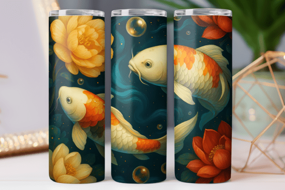 Japan Koi Fish Design PNG Tumbler Wraps Graphics