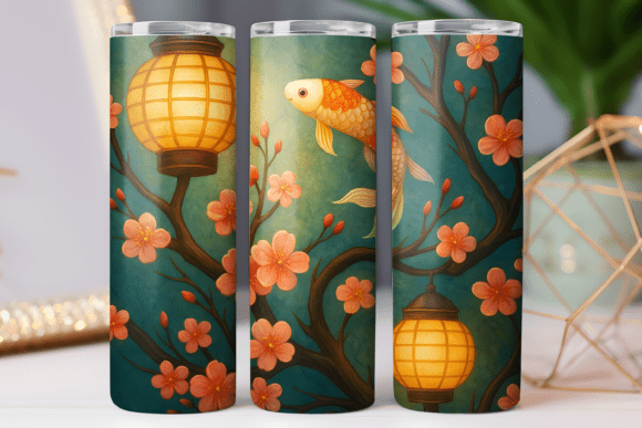 Japan Koi Fish Tumbler Wrap Design Png