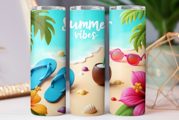 Summer Vibes Beach Tumbler Wrap 20oz Graphics & Tumbler Wraps