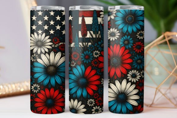 Usa Flag Flower Tumbler Wrap Graphics & Illustrations